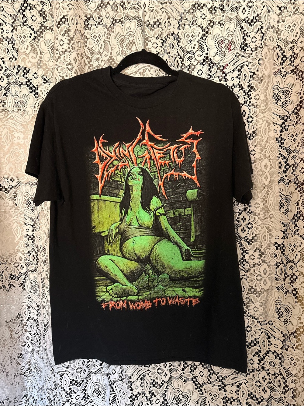 Dying fetus Black Graphic Metal Band T-Shirt with Green Artwork